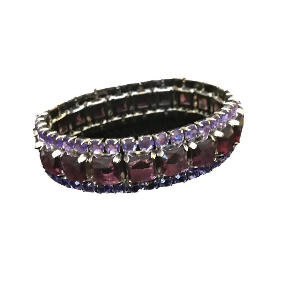 Estate Purple Large & Small Gem 3 Row Stretch Bracelet 3/4